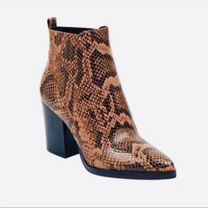 Marc Fisher black/brown snake ankle bootie